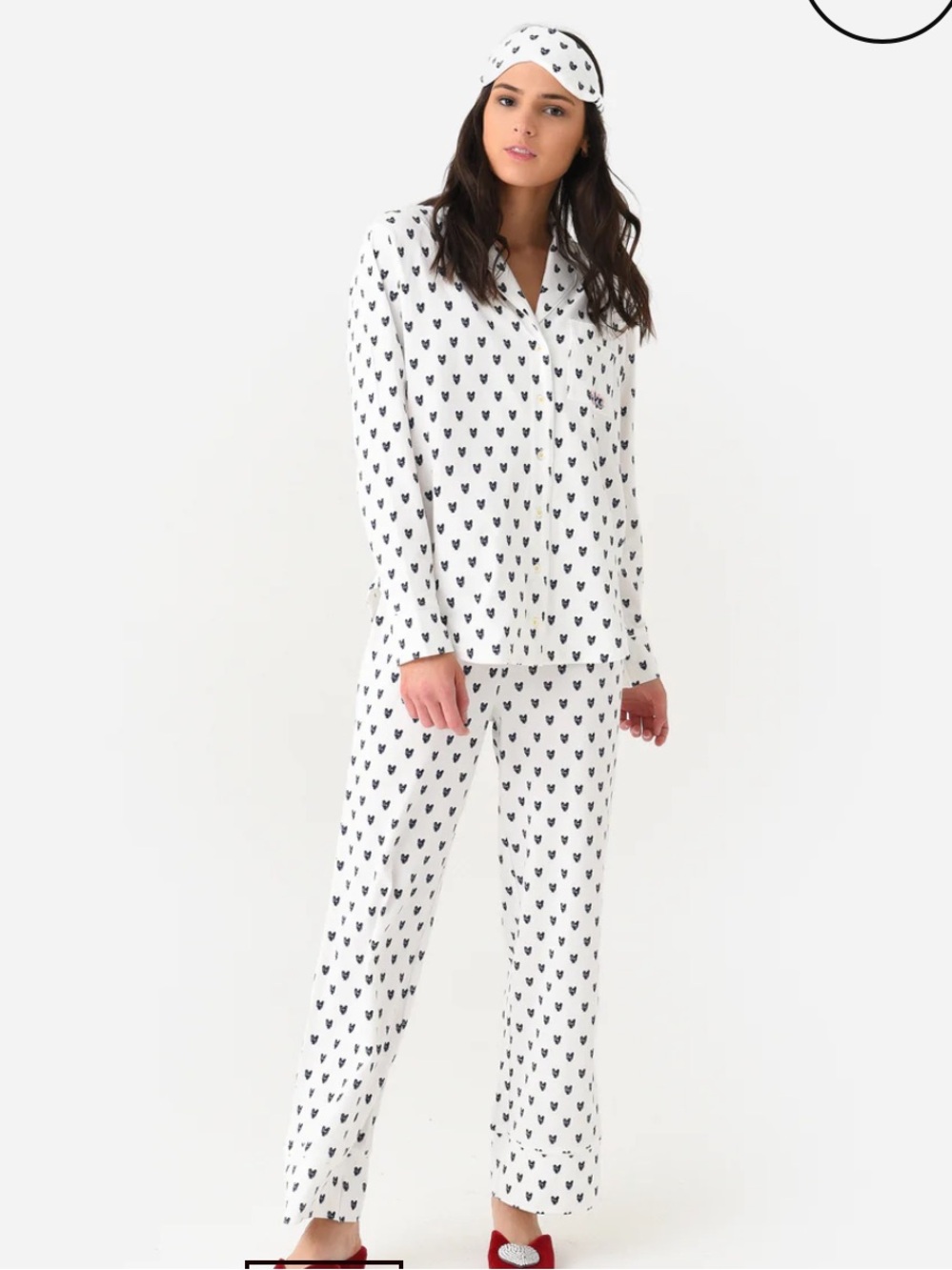 Kerri Rosenthal White 3 pc Pajama Set Navy Heart Print includes Eye Mask XL $168